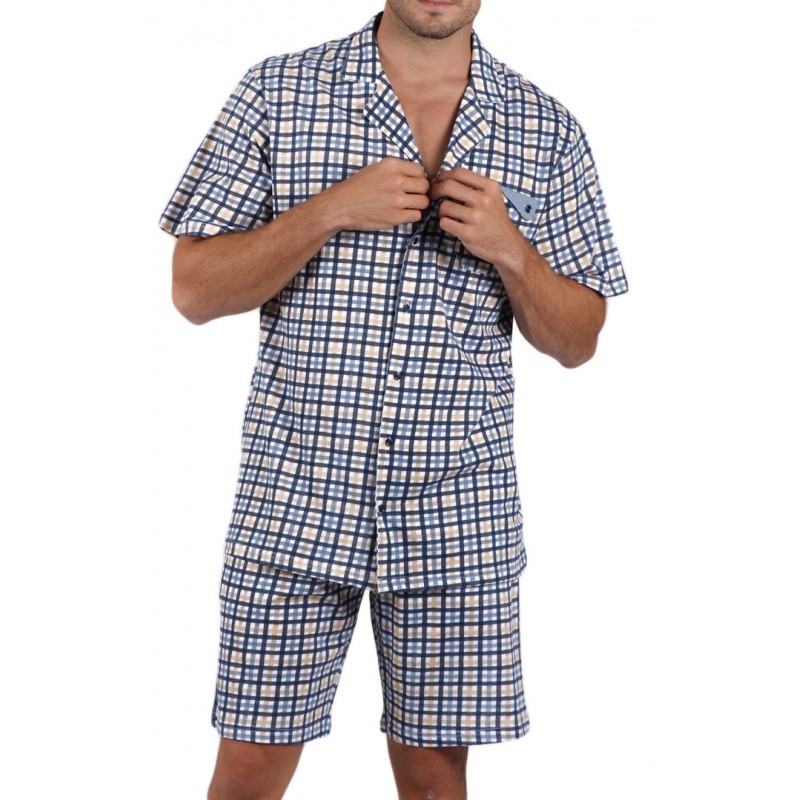 Pijama clasico hombre verano camiseta botones